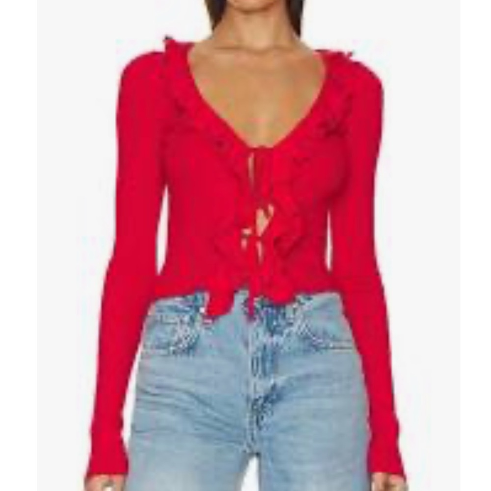 MAJORELLE Red Ruffle Cardigan - Picture 2 of 6